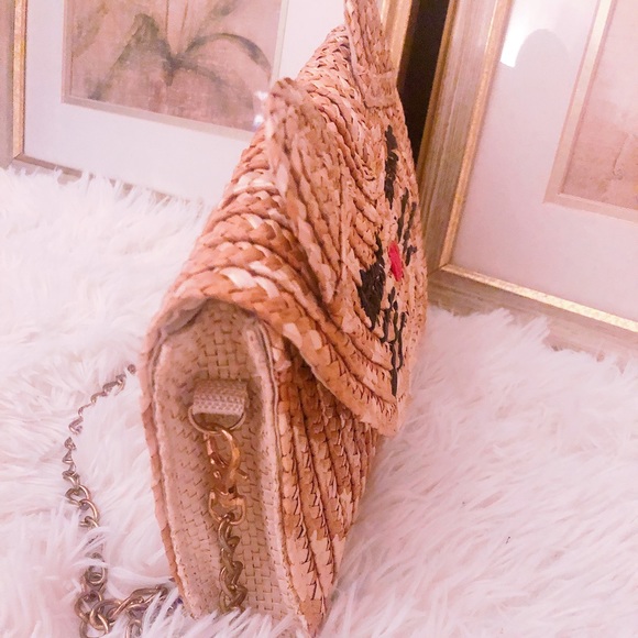 Rare wicker straw cat envelope clutch with 3D ears - Picture 5 of 11